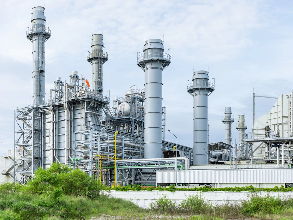 Combined Cycle Power Plant. Steam Turbine Modern Clean Power generator building. Large electricity industry.