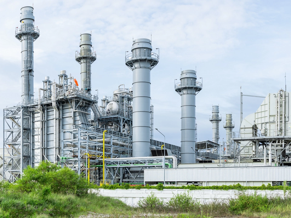 Combined Cycle Power Plant. Steam Turbine Modern Clean Power generator building. Large electricity industry.