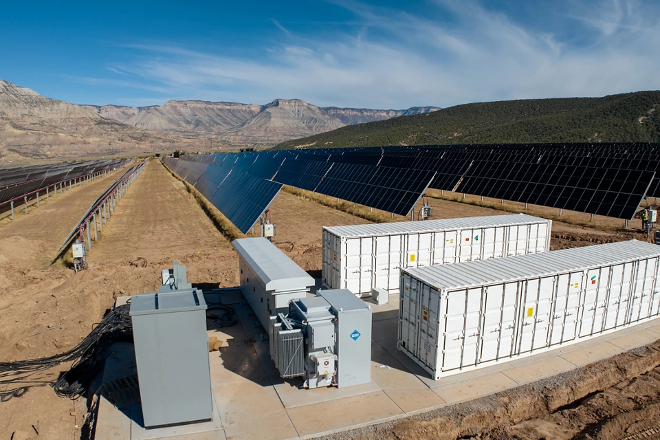 High Mesa solar and battery energy storage system within Holy Cross Energy's renewable network powered by Emerson Ovation Green SCADA.