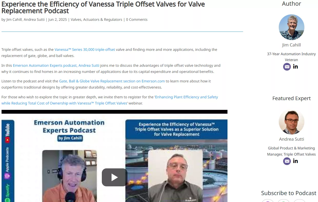 Experience the Efficiency of Vanessa Triple Offset Valves for Valve Replacement Podcast