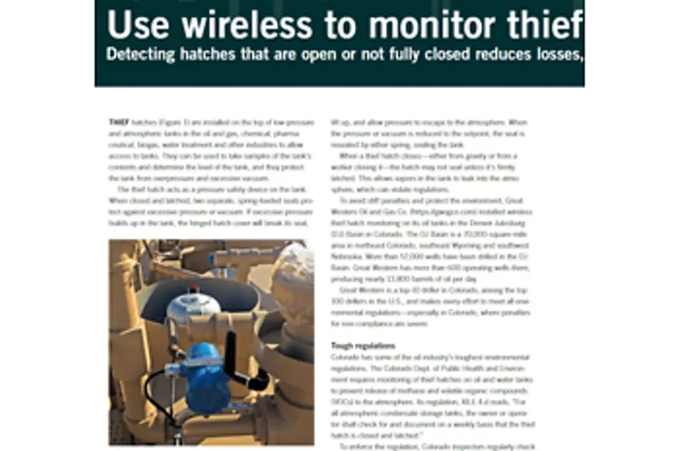 Wirelessly Monitoring Tank Thief Hatches to Avoid Regulatory Fines