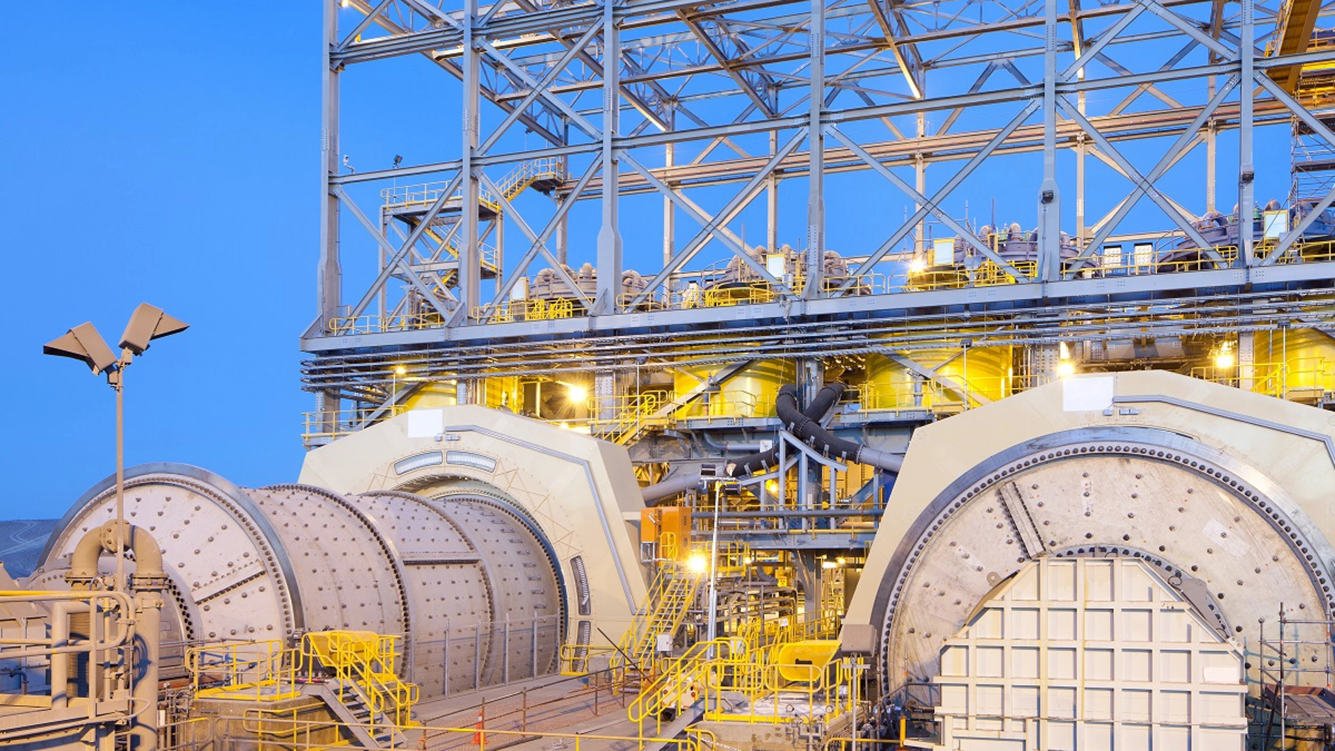 Ball mills at a Copper Mine in Chile at dawn.