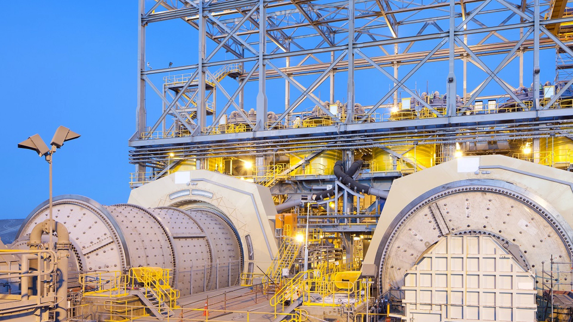 Ball mills at a Copper Mine in Chile at dawn.
