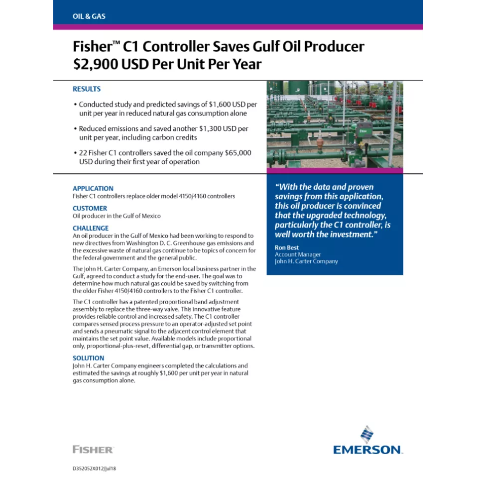 Case Study: Fisher C1 Controller Saves Gulf Oil Producer $2,900 USD Per Unit Per Year