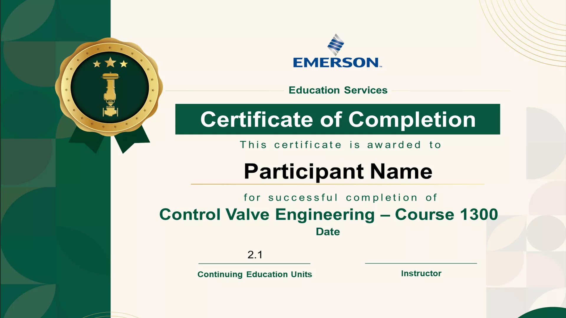 Control Valve Engineering - Course 1300