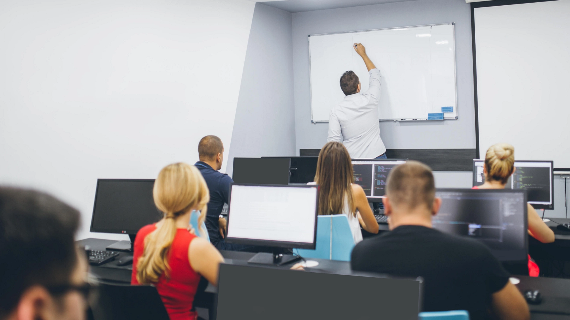 People in a computer seminar.school of computers.Students in the classroom.