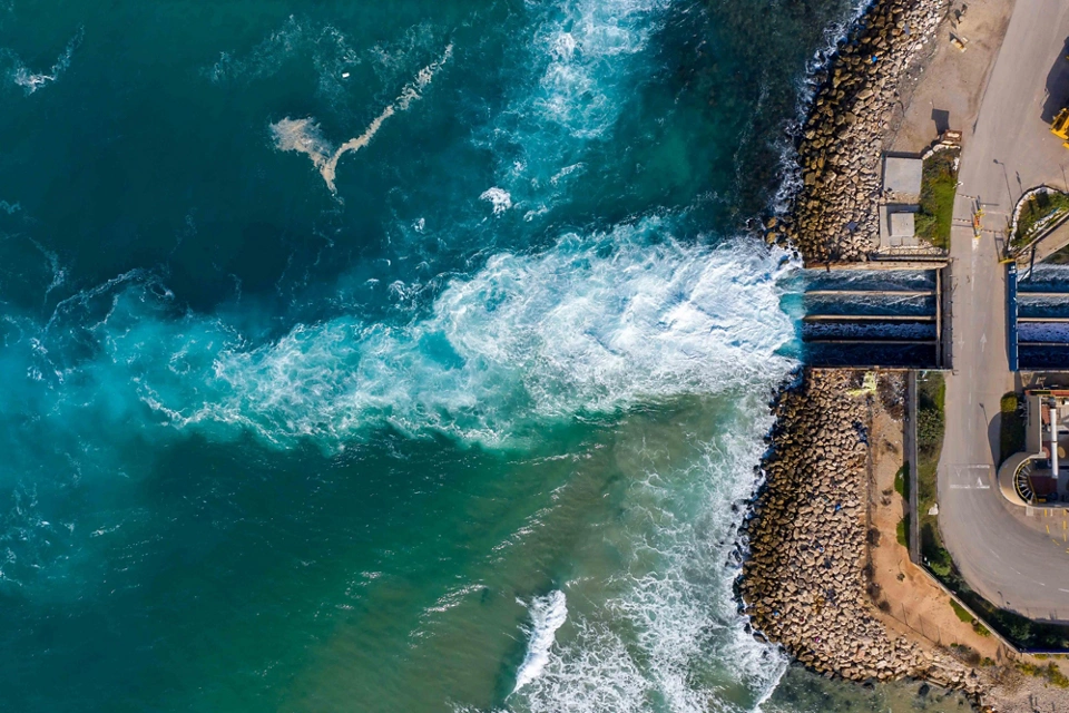 Top view The largest water desalination facility in the world, Hadera Israel