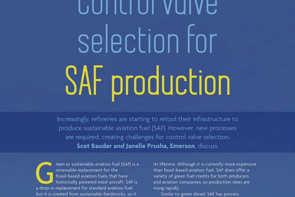 Control Valve Selection for Sustainable Aviation Fuel Production