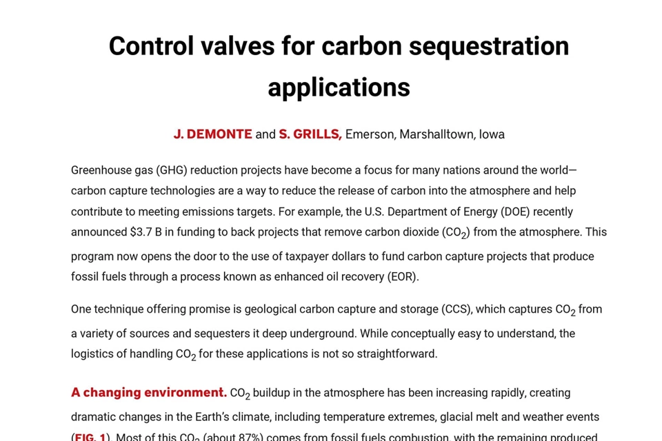 Válvulas de control para aplicaciones de captura de carbono