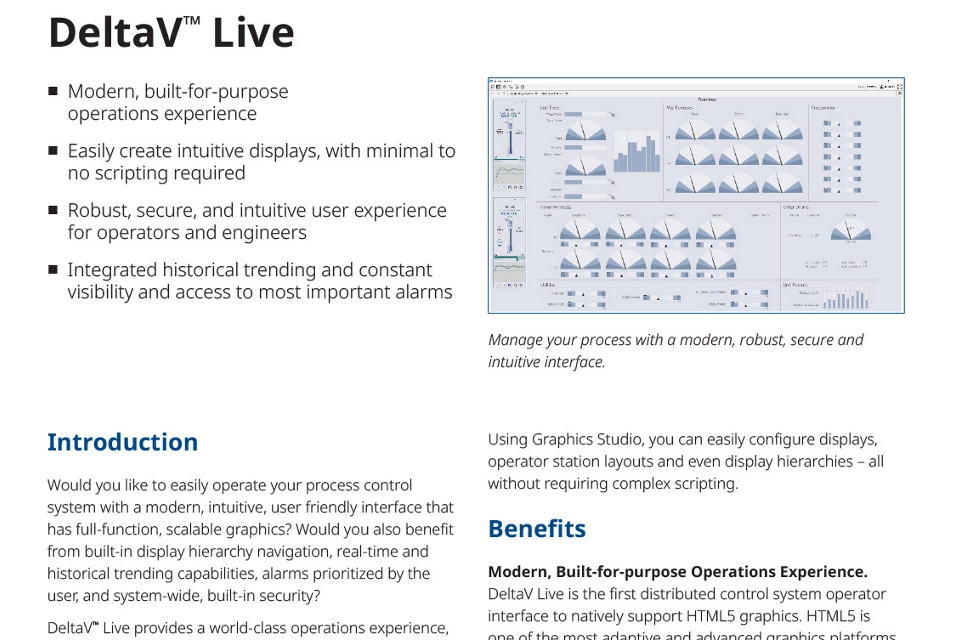 Ficha de dados do produto DeltaV Live