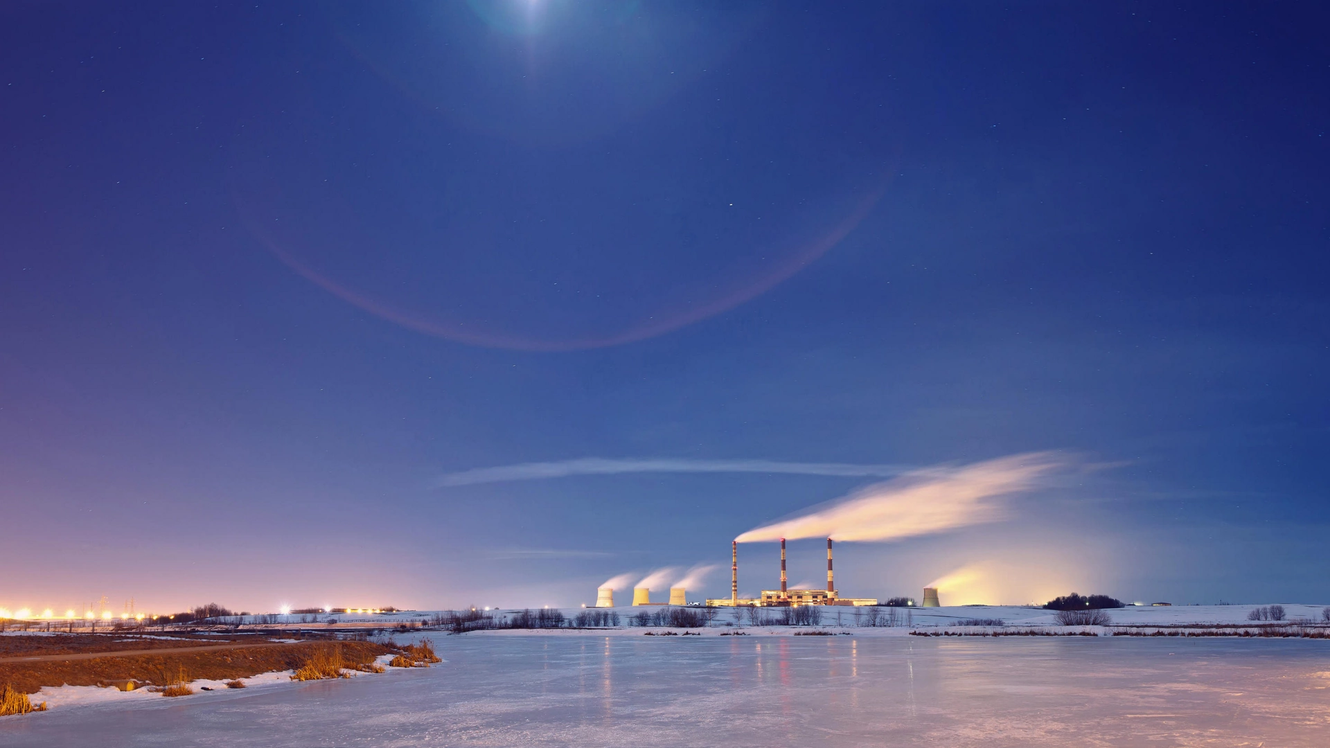 Power plant in the night. Belarus