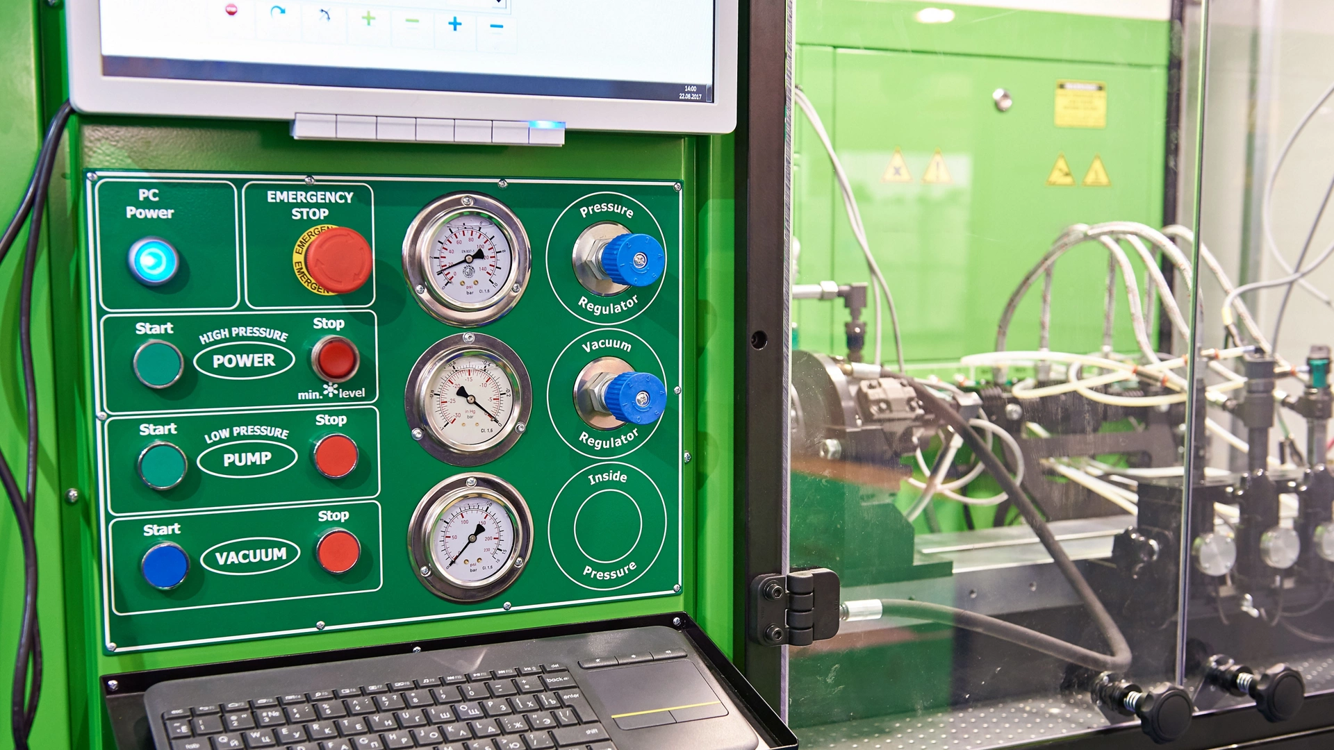 Stand for checking diesel injectors and pumps in a workshop