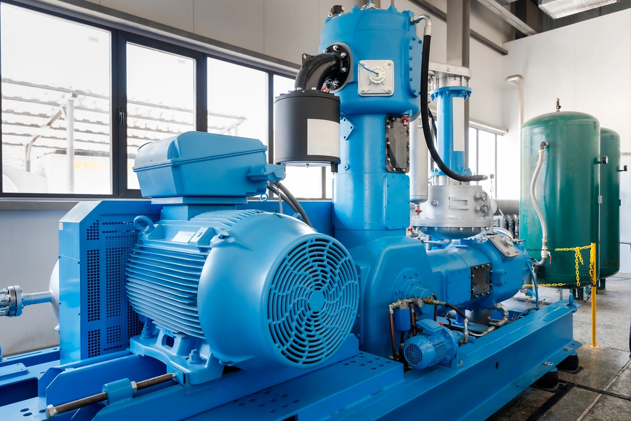 Industrial compressor station with electric motors.