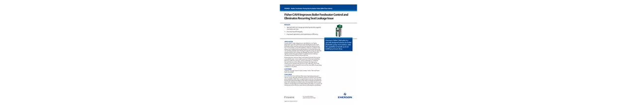 Fisher CAV4 Improves Boiler Feedwater Control Eliminates Recurring Seat Leakage Issue