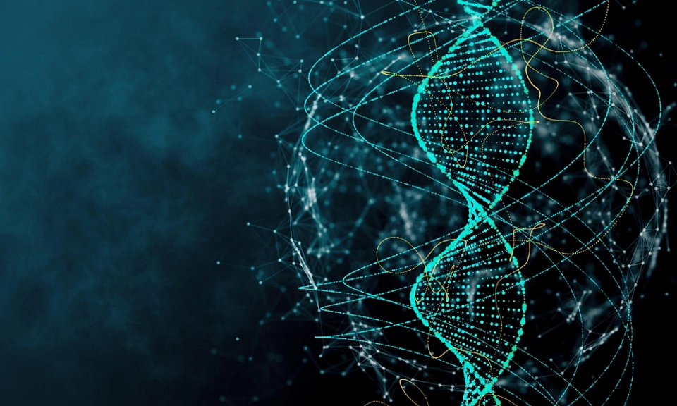 Digital blue DNA texture. Innovation, medicine and technology concept. 3D Rendering 