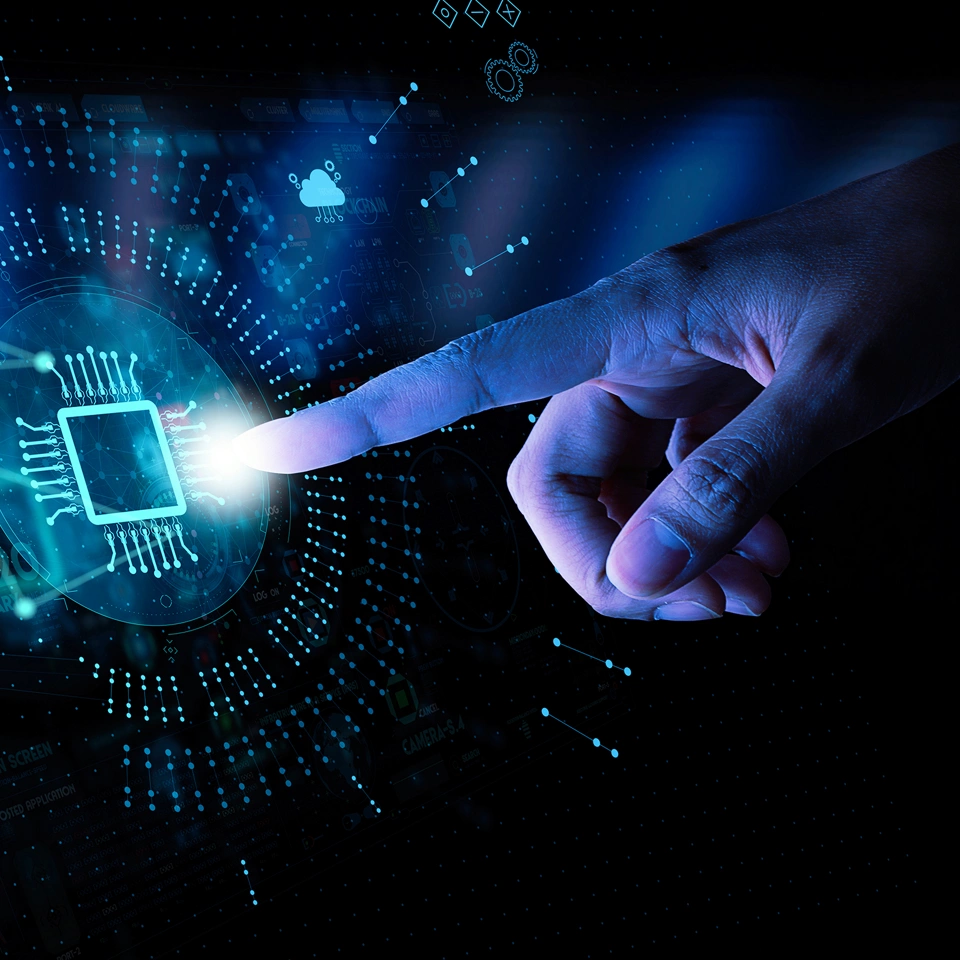 Hnad working with Digital transformation change management and internet of things (IoT) Ui.