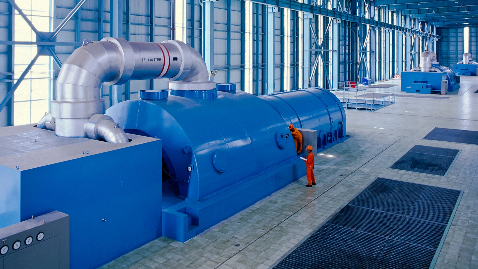 "Power plant, turbine room."