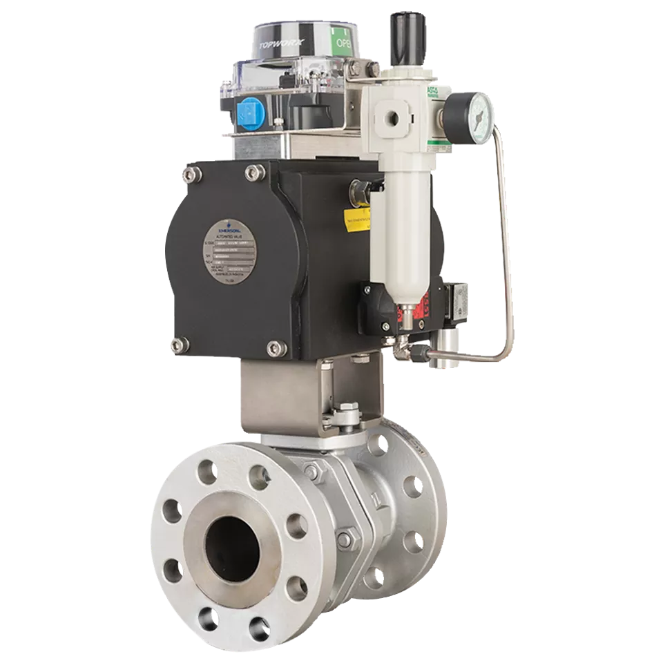 Industrial flanged ball valve with pneumatic actuator