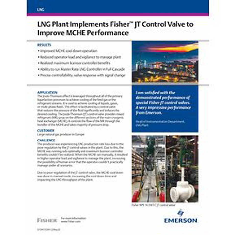 Un impianto di GNL implementa la valvola di controllo Fisher™ JT per migliorare le prestazioni dell'MCHE