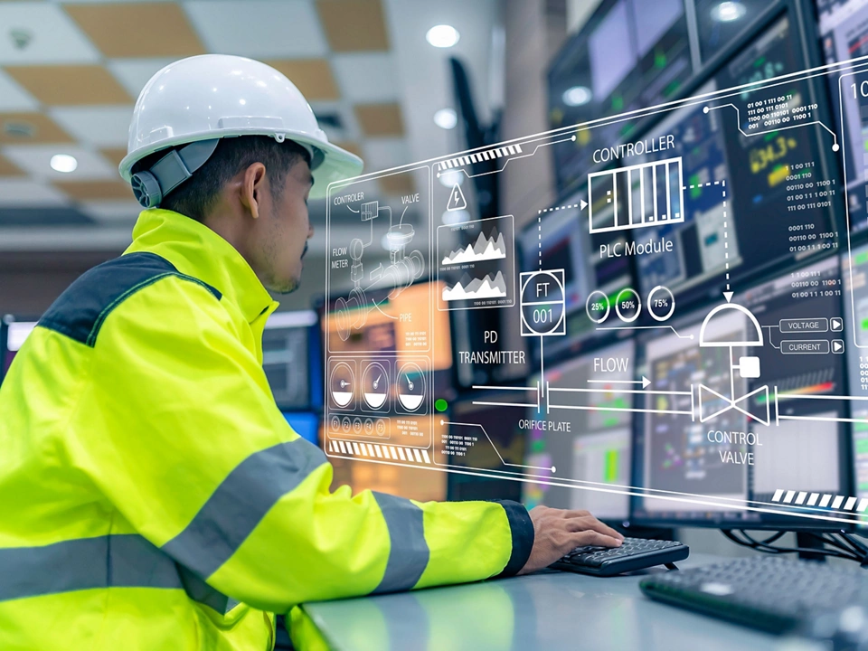 Engineer working at control room,Manager control system,Technician man monitoring program from a lot of monitor