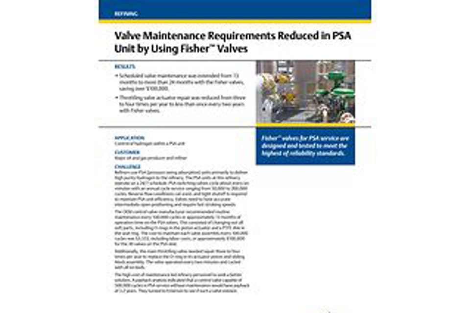 Case Study: Valve Maintenance Requirements Reduced in PSA Units by Using Fisher Valves