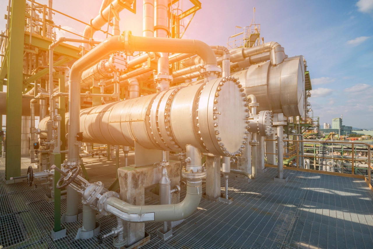 Heat exchanger in process area of petroleum and refinery plant ,complex engineering constructions