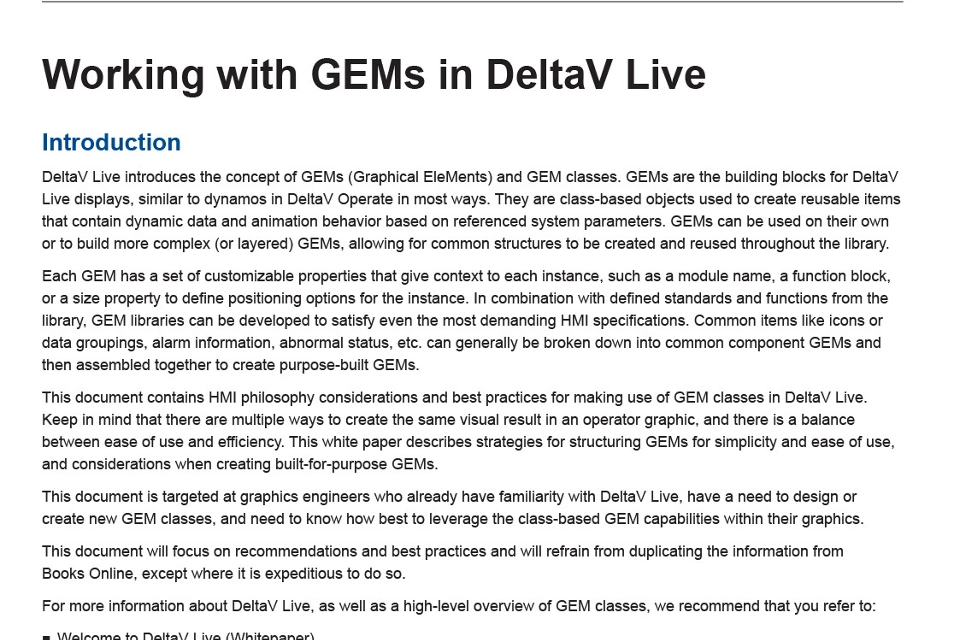 Cómo trabajar con los GEM en DeltaV Live